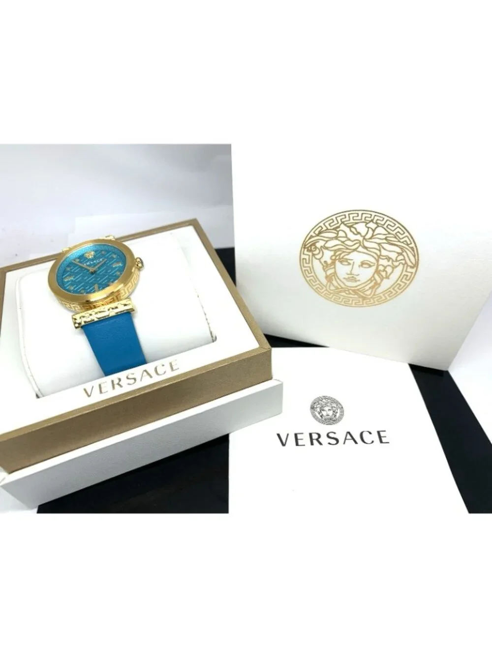 Versace Women's Watch VE6J00323 Regalia Swiss Quartz Gold Turquoise Leather 34mm